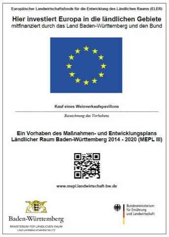 Förderurkunde des Europäischen Landwirtschaftsfonds für die Entwicklung des ländlichen Raums für den mobilen Weinstand.